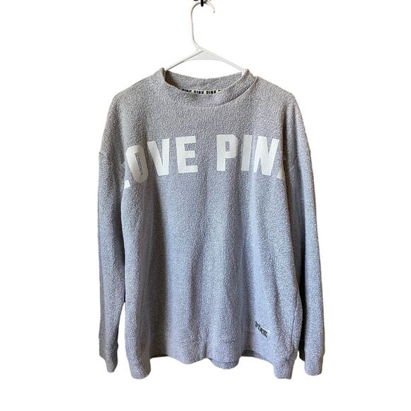 Victoria’s Secret PINK ‘LOVE PINK’ Gray Pullover Sweatshirt - Picture 1 of 8